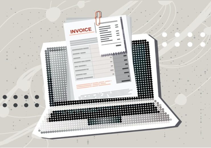 Trendy,Halftone,Collage,Online,Digital,Invoice,On,Screen,Laptop,With