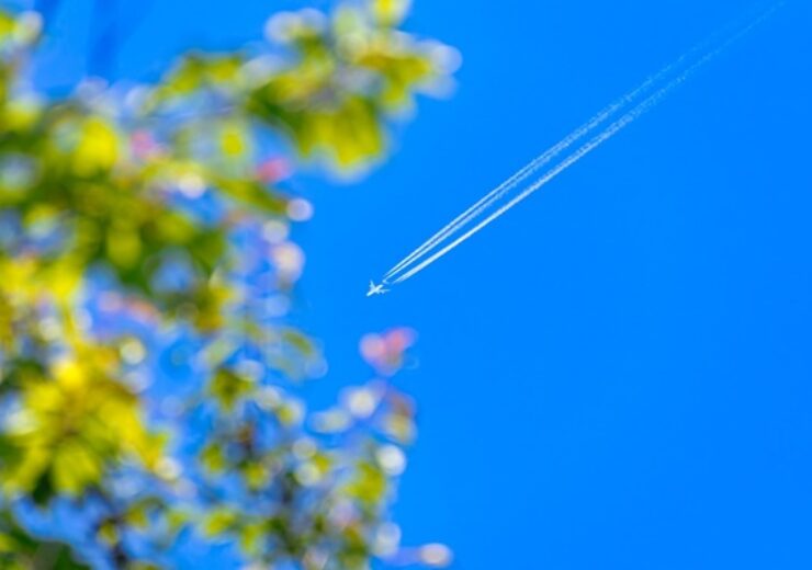 Spring,Leaves,And,Airplane,In,Vivid,Blue,Sky