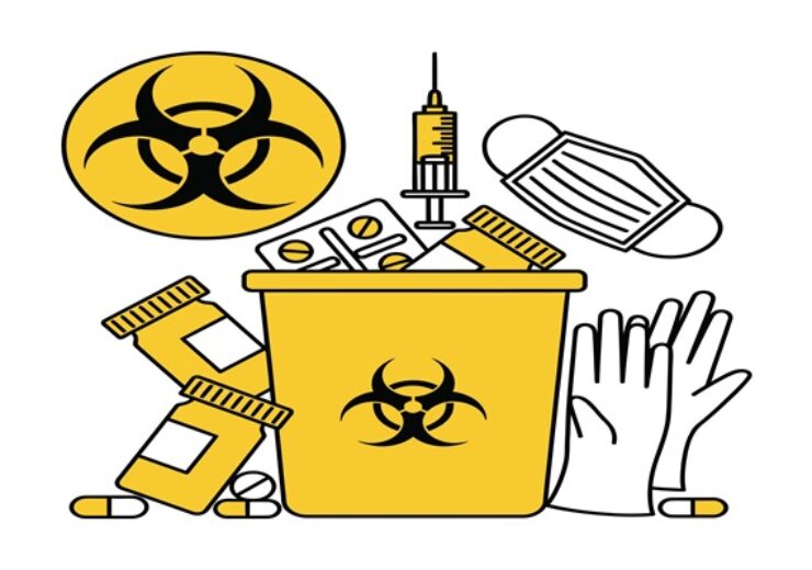 An,Illustration,Depicting,Medical,Waste,Disposal,,Featuring,A,Yellow,Biohazard