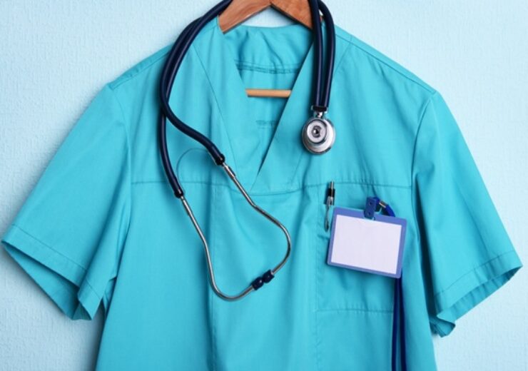 Teal,Medical,Scrub,With,Stethoscope,And,Blank,Name,Tag