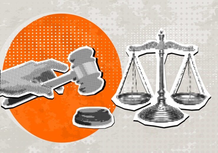 Trendy,Halftone,Collage,Hand,Strikes,Judge's,Gavel,And,Scales.,Verdict.