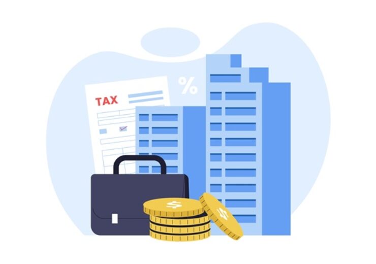 Illustration,Of,Corporate,Tax,Concept.,An,Office,Skyscraper,Building,Surrounded